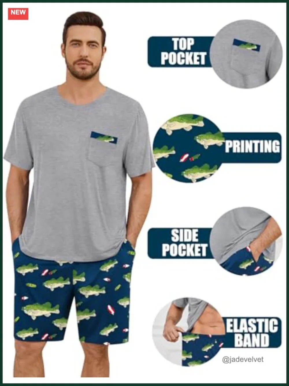 Men's Short Sleeve Pajama Set 2 Piece Loungewear Sleepwear Polyester